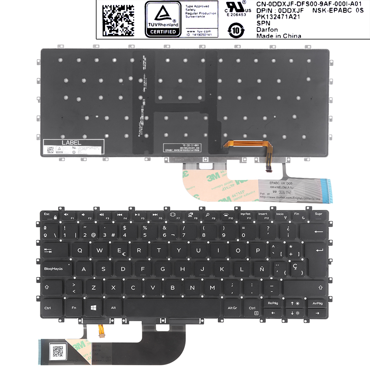 Picture of New Replacement Laptop Keyboard For Dell 9575 Backlit SP，Dell XPS 15 9575 Precision 5530 2-in-1 Black （Backlit,win8) SP Layout